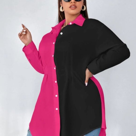 Plus Two-Tone Longline Blouse in Pink and Black Size 20 4XL * NEVER WORN* - Picture 3 of 7